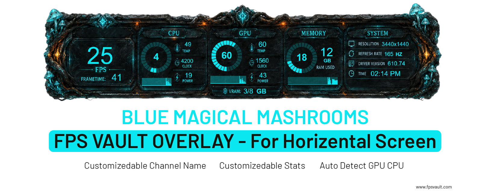 Blue Magical Mashrooms - FPS VAULT Overlay Free Download Horizental