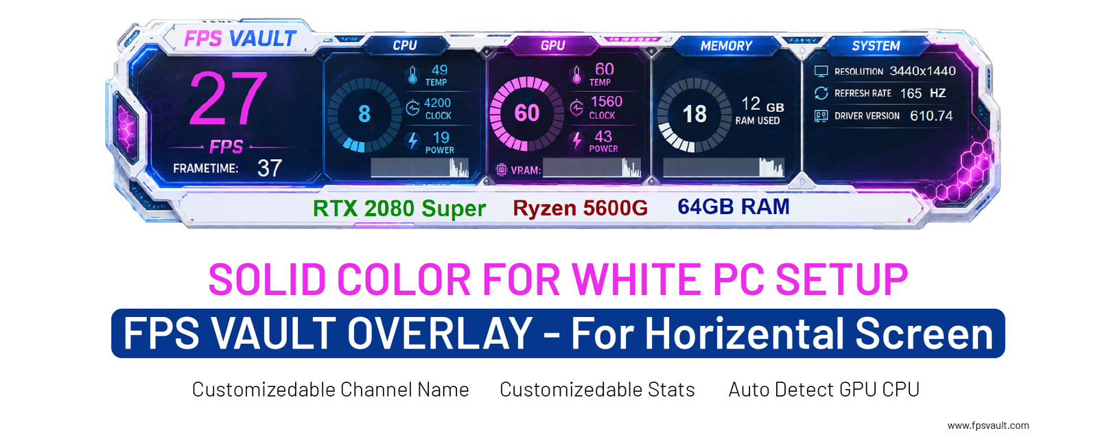 Solid Color for White PC Setup – FPS Vault Overlay (Horizontal)