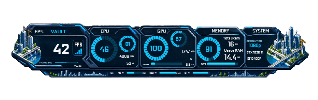 Neon Skyline Command HUD FPS overlay preview